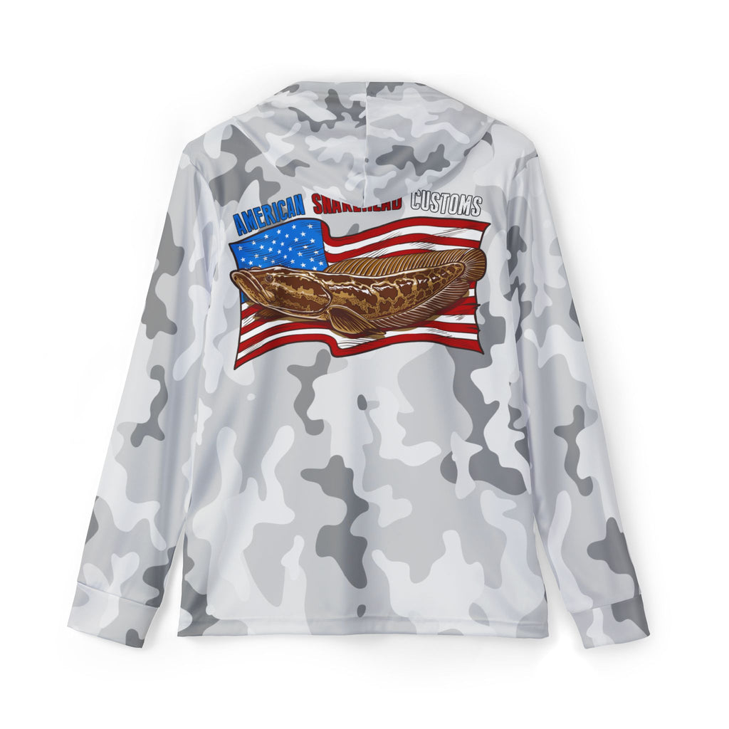 American Flag/Northern Snakehead Performance Hoodie- Artic Camo