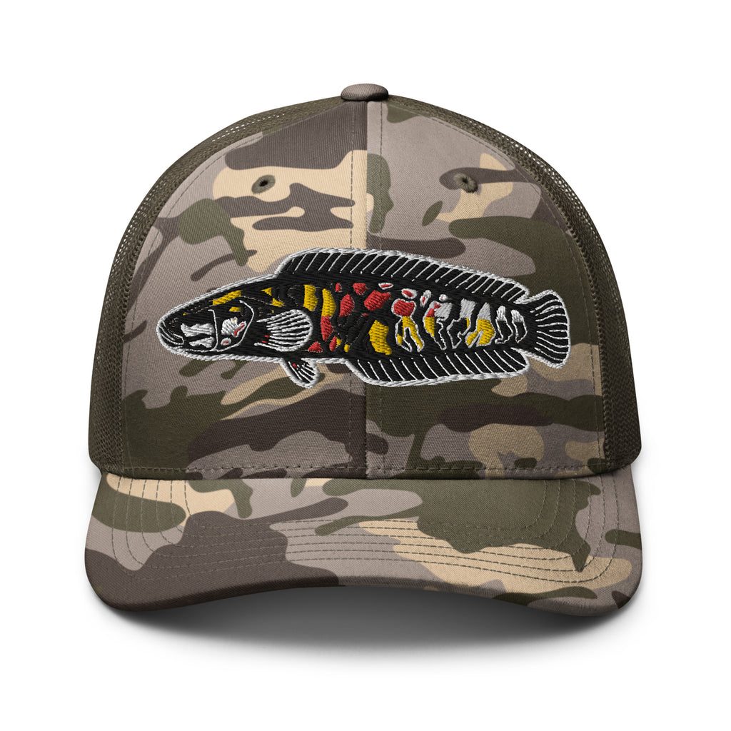 Camouflage trucker hat- Maryland Snakehead